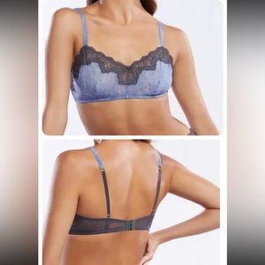 Savage x Fenty NWT Blue Denim Gray Lace Chiffon Bralette Size XL  Wireless Sexy